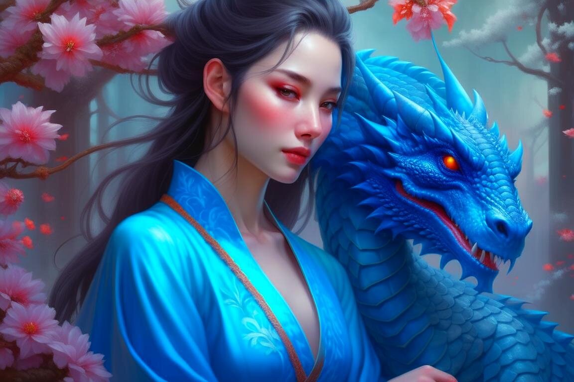 Девушка и дракон. Нейросеть Kandinsky 2.2.