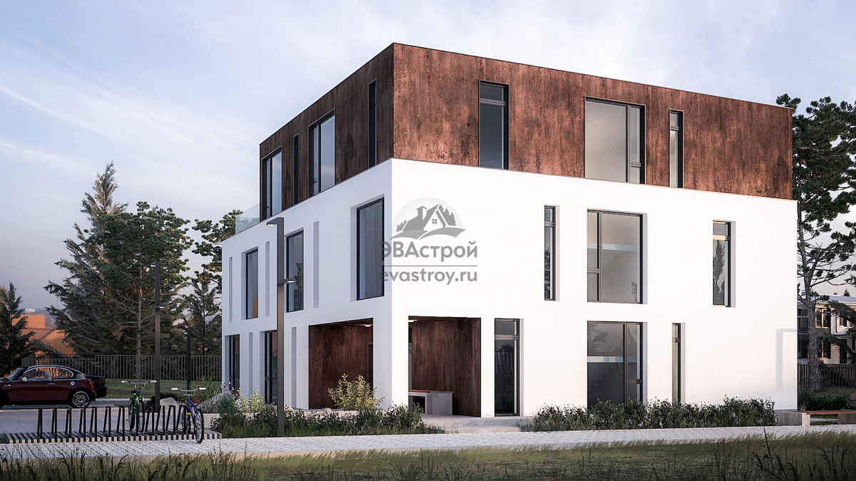 Проект трехэтажного многоквартирного дома в современном стиле - L-9