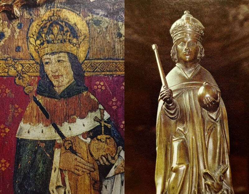 Изображения Генриха VI. Слева в церкви Святой Екатерины в Ладхэме, Норфолк. Справа в Королевском колледже в Кембридже.