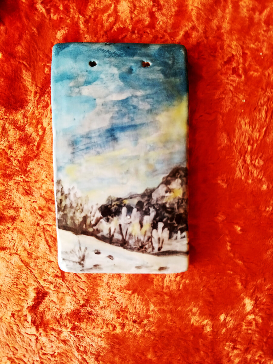 Керамическое панно "Зимний пейзаж", ручная работа