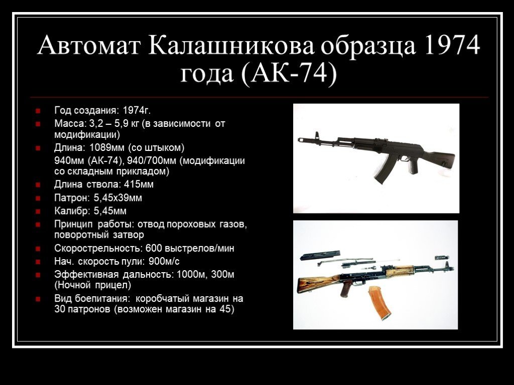 5,45-мм автомат Калашникова АК-74 заменил 7,62-мм АКМ в качестве стандартной советской пехотной штурмовой винтовки в 1978 году.