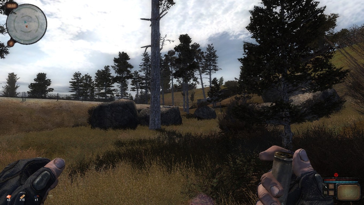 За камнями.