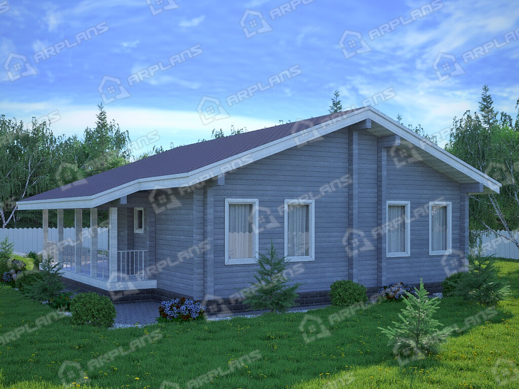 Фото 2 одноэтажного дома из бруса с 2 спальнями и террасой. 100 кв м. Источник arplans.ru Проект ДС-087