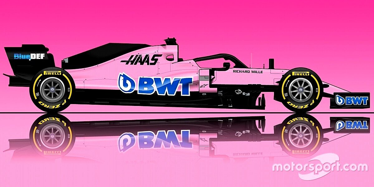 Вариант раскраски болида Haas в цветах BWT. Версия сайта motorsport.com