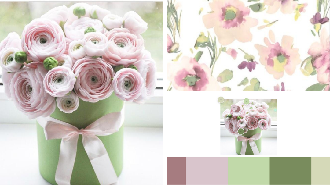 Понравившийся натюрморт, фото ткани штор и подсказка цветовой гаммы.