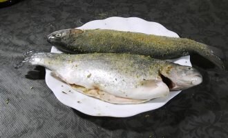 Натереть рыбу солью со специями