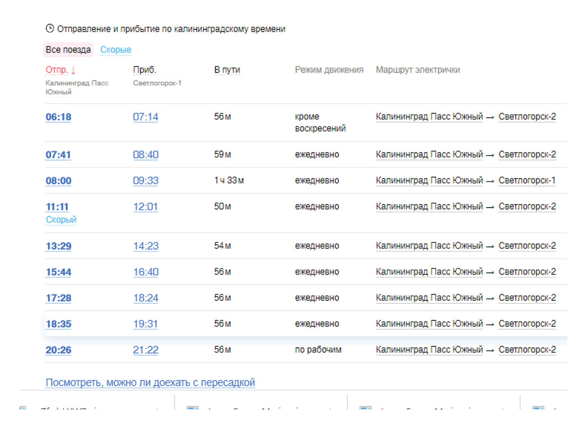 Расписание - Калининград-Светлогорск