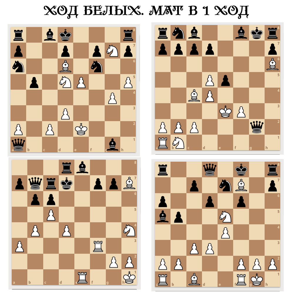 Во всех позициях ход белых. Взято из книги Chess School 1, задачи - 37, 40, 41, 42