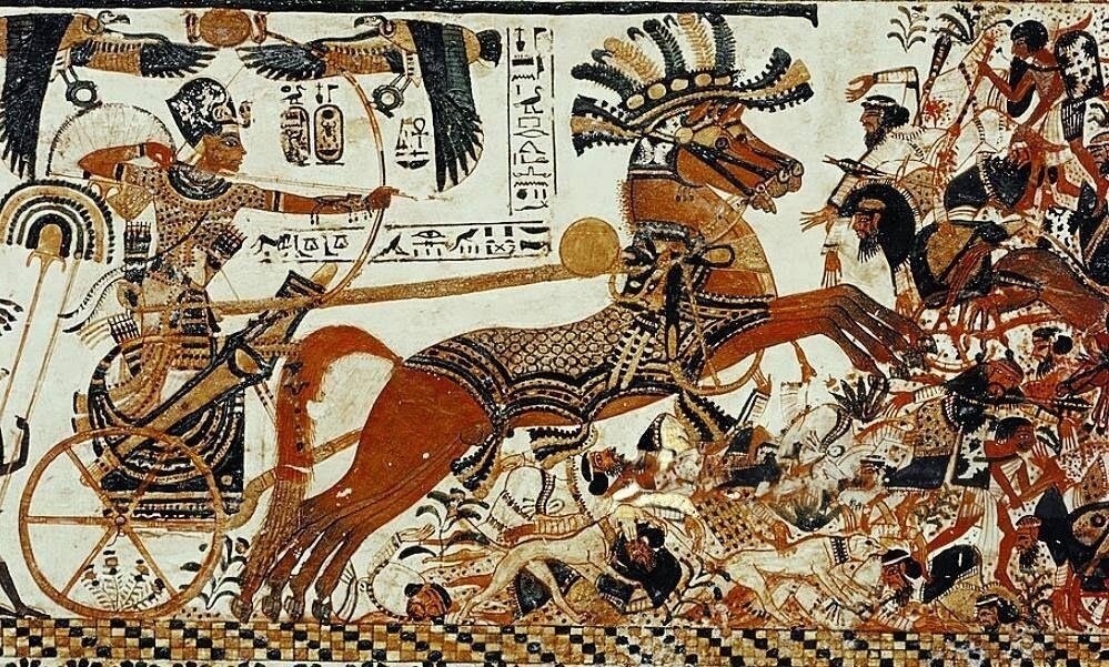Фараон побеждает врагов. Роспись ларца из гробницы Тутанхамона, XIV в. до н.э.