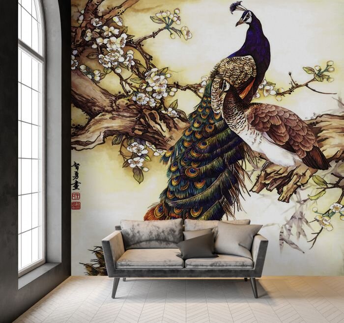 Фреска в стиле Шинуазри, полотно 249смх250 см. Стоимость за кв.м. – от 2700 руб. Фото фабрики фресок и фотообоев «PINEGIN»