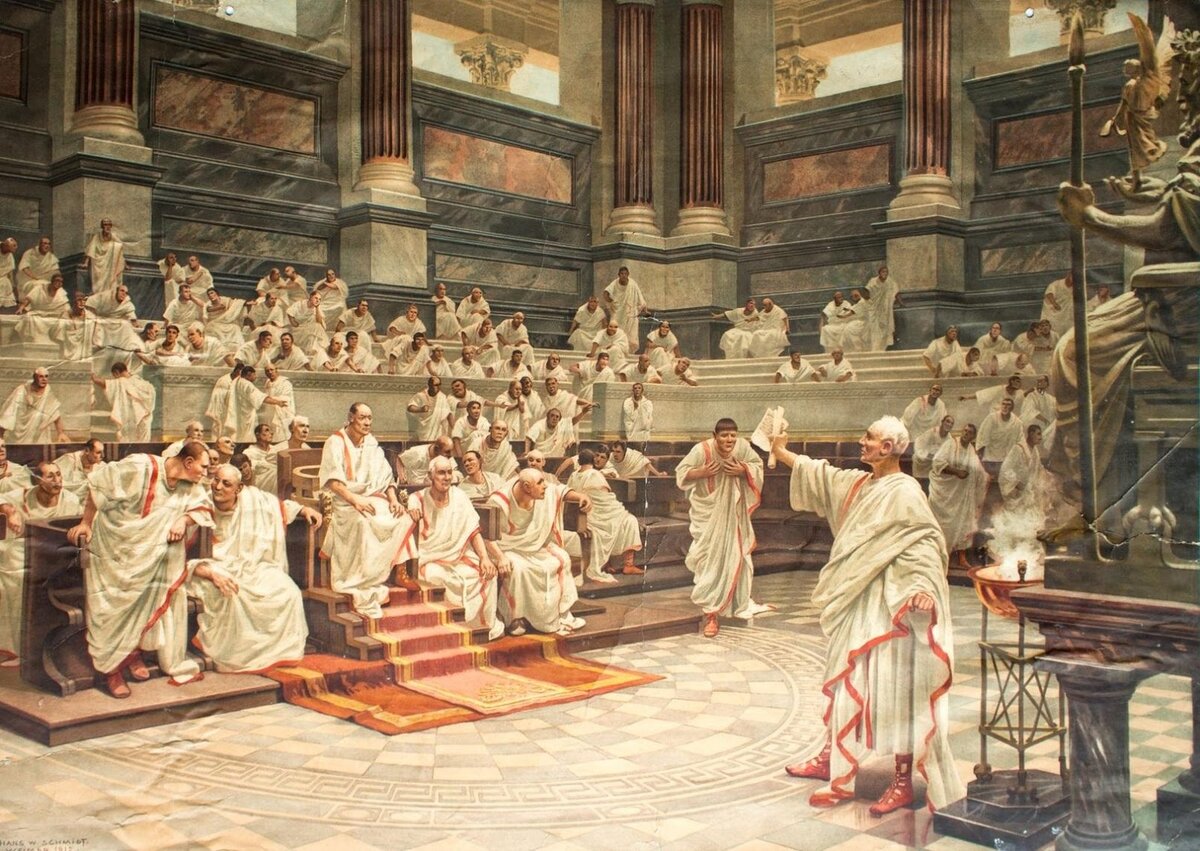 «Речь Цицерона против Катилины в римском сенате». Ганс Шмидт, 1912 г.