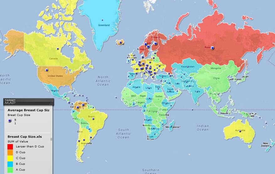 Карта: размер женской груди в странах мира | MAXIM