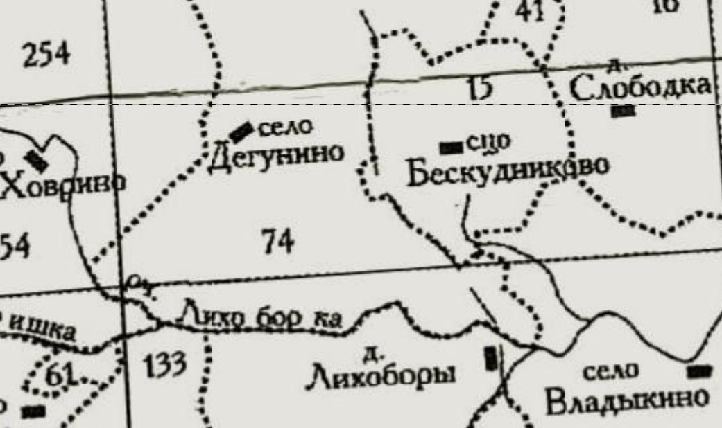 Село Дегунино на карте Московской губернии 1766 года. С сайта www.retromap.ru.