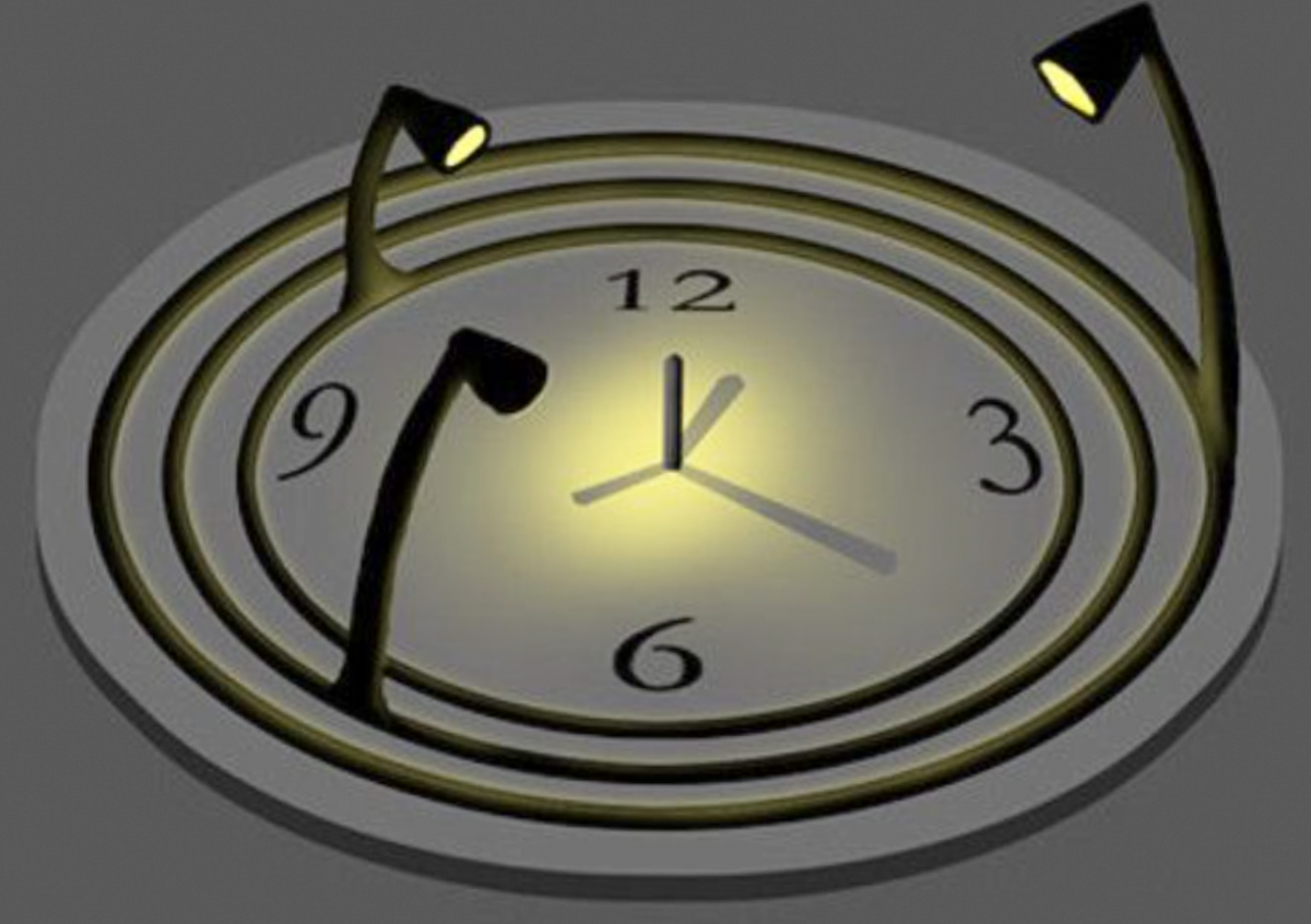 Концепт часов, где вместо солнца установлены лампочки