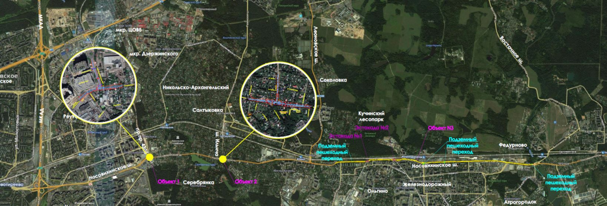 Общая схема реконструкции Носовихинского шоссе с сайта Минтранса Подмосковья.