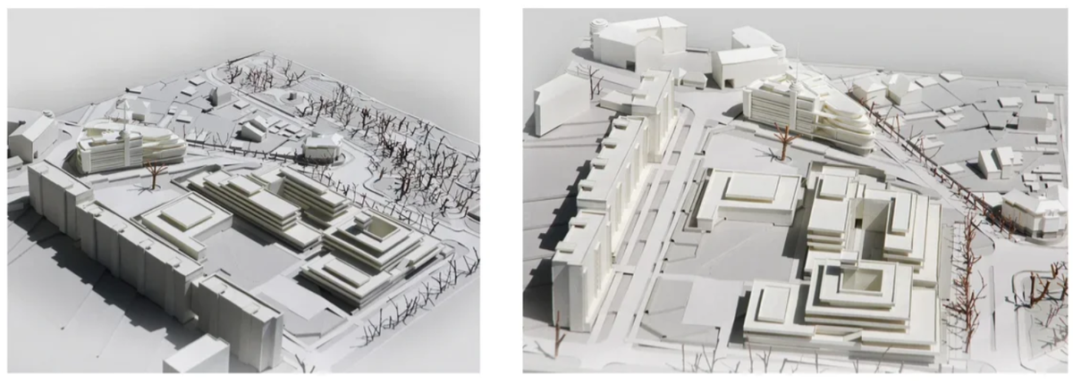 Площадь академика Каляева. Комплекс ИТА ЮФУ и жилой дом. Здание за микроскопом (с башней) не построено и не входит в изначальный ансамбль площади.