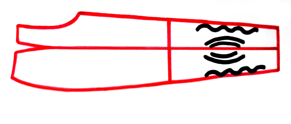 Оттягивание боковых и шаговых срезов на передних половинках брюк