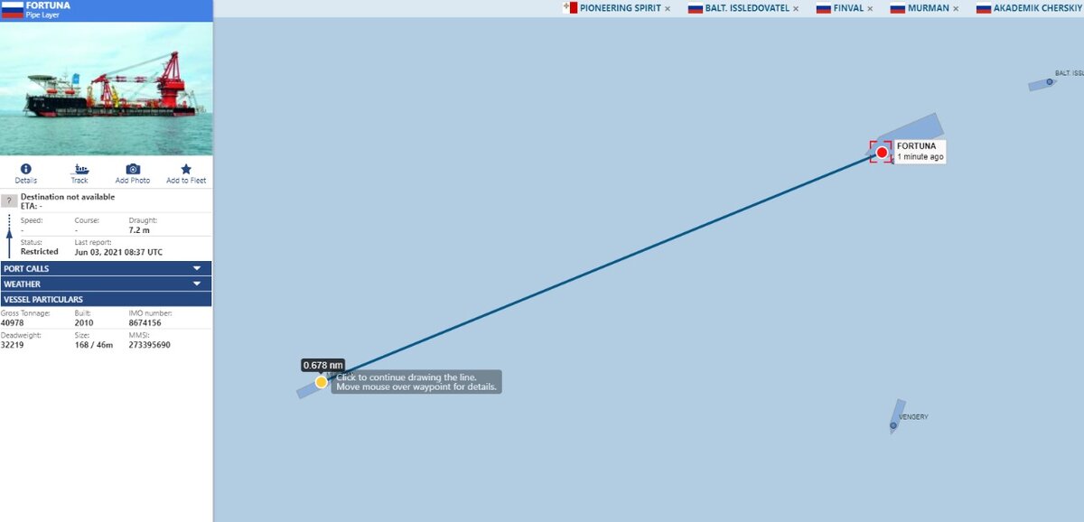 Расстояние между Мурманом и Фортуной утром 3 июня
