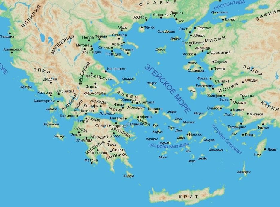 Карта древней греции подробная