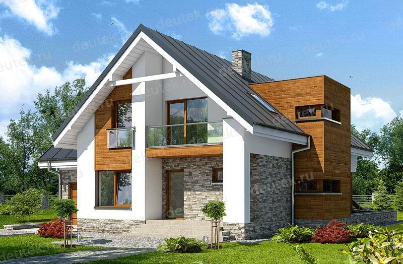 Проект двухэтажного дома 234 м2 из керамоблоков с мансардой и одноместным гаражом - DTV100118