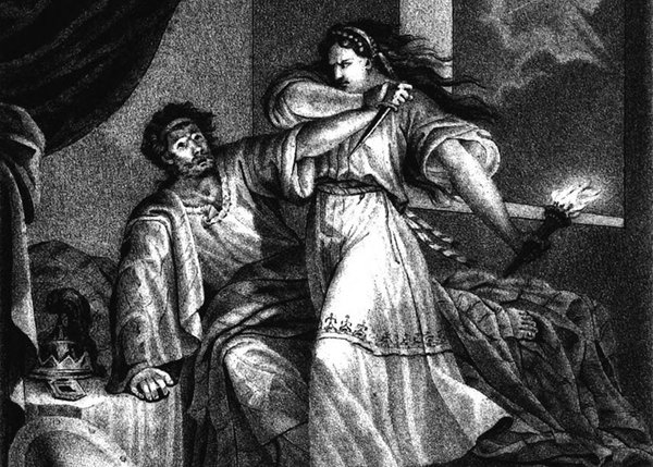 Покушение Рогнеды на Владимира. Гравюра Б. Чорикова. XIX в. Источник: http://deduhova.ru/statesman/vladimir-i-svyatoslavich-velikiy-knyaz-kievskiy/?page_number_0=2