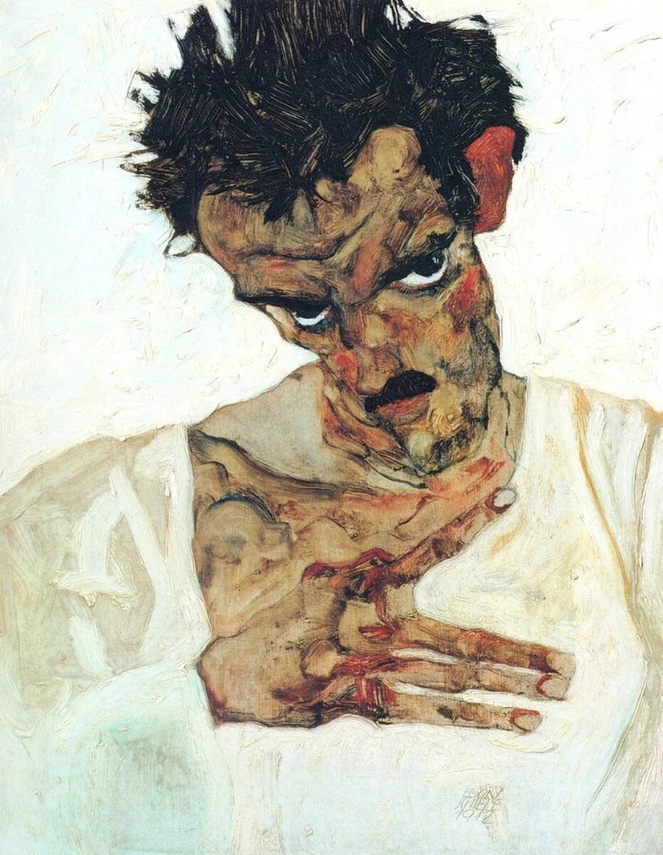 Эгон Шиле "Автопортрет со склоненной головой", 1912. Музей Леопольда, Вена. 