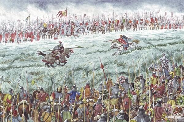 «Поединок Пересвета с Челубеем» Фрагмент боя.