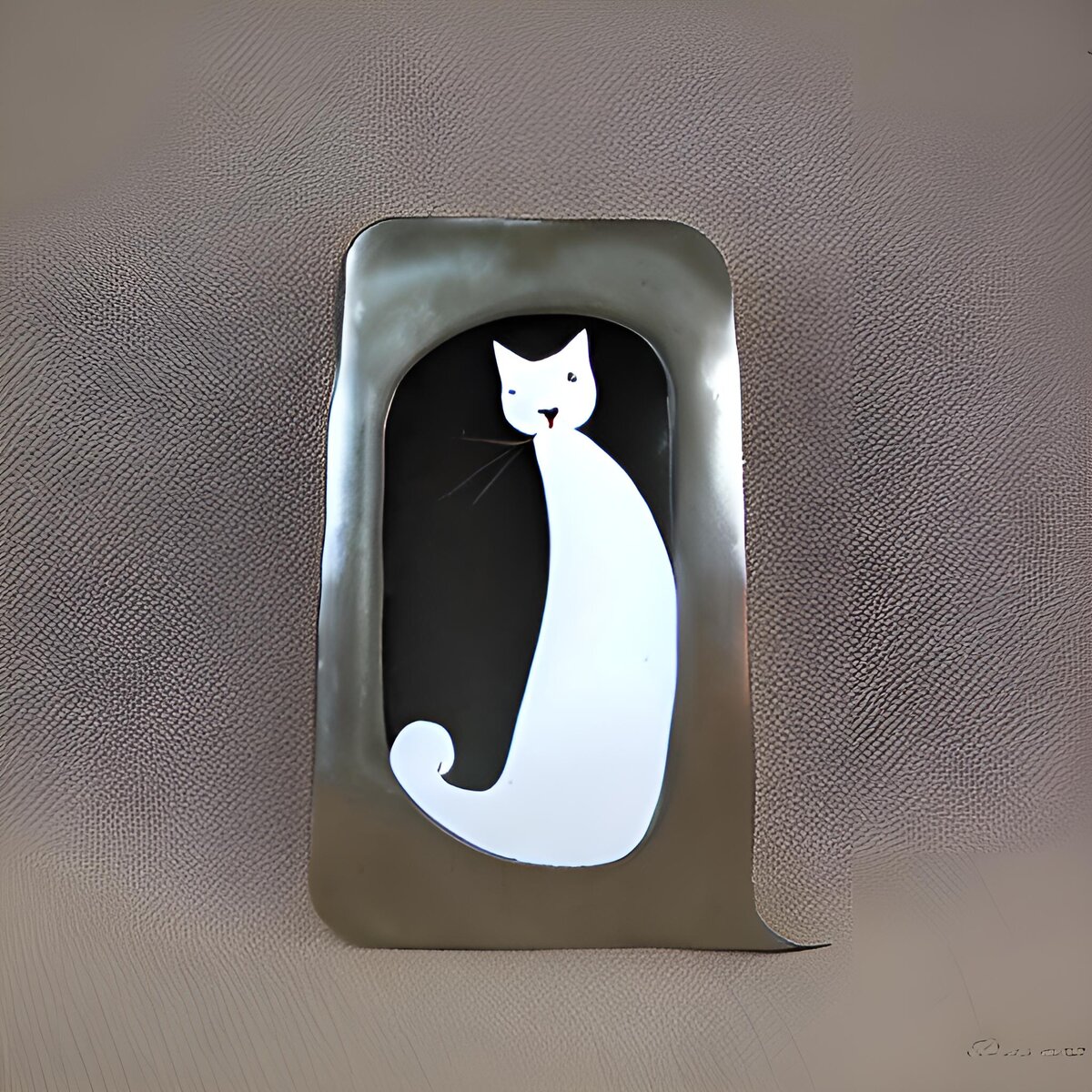metal cell with white cat