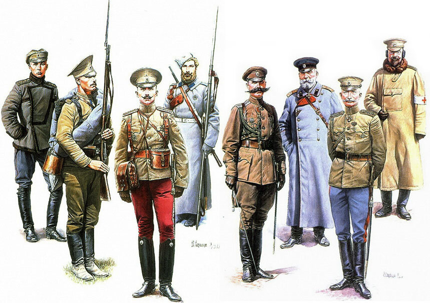 Чины Русской армии в период Первой мировой войны. Художник: А. Каращук. 