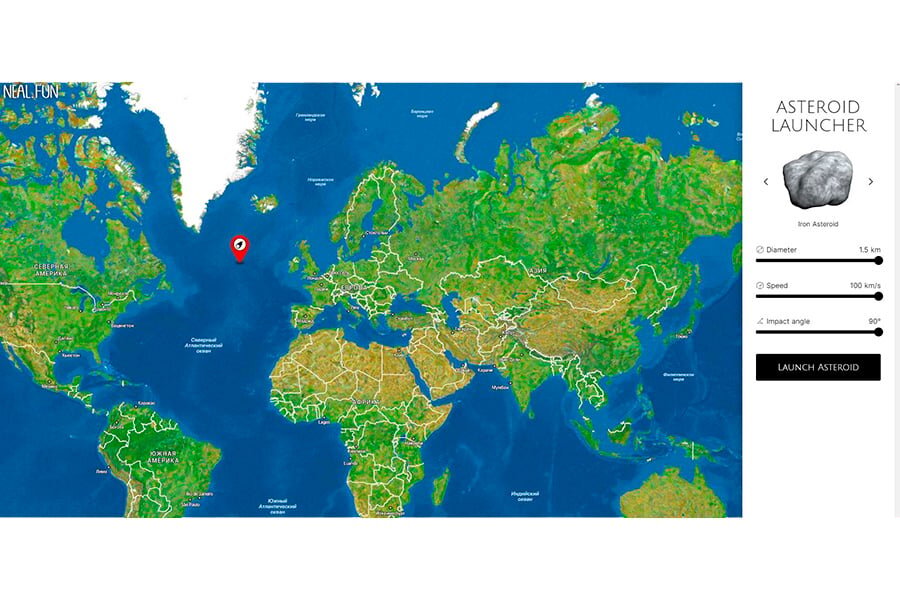    Скриншот: neal.fun/asteroid-launcher