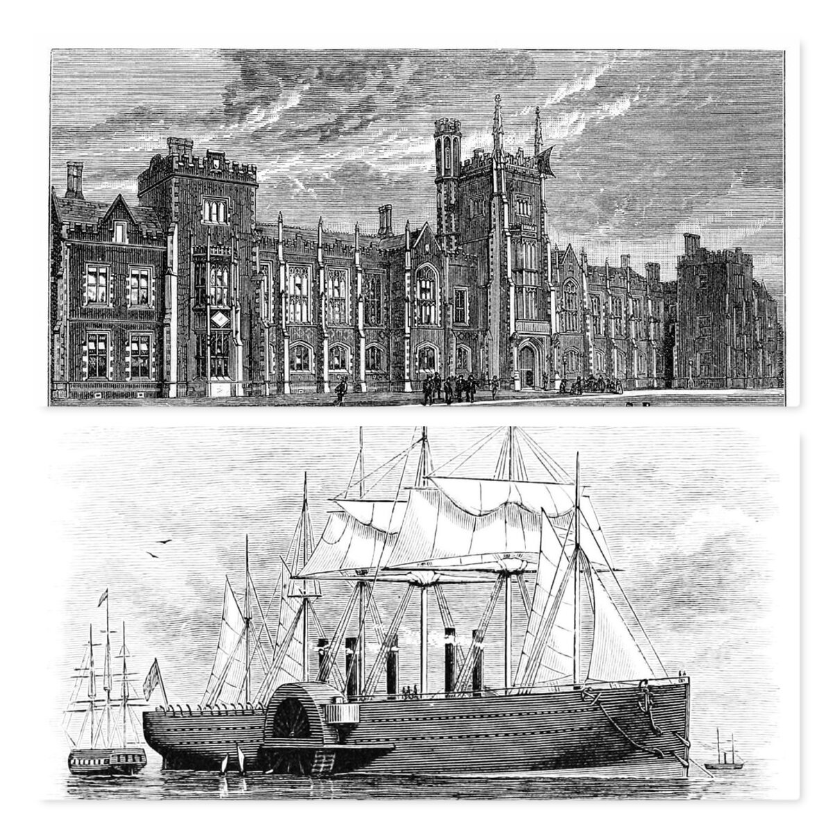 Королевский колледж в Белфасте и корабль «Great Eastern». Коллаж автора