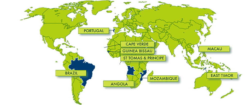 Португальский государственный страны. Карта распространения португальского языка в мире. Карта португальского языка в мире. Португальский язык распространение в мире.