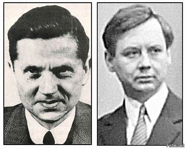 В. Шелленберг (слева) и О.П. Табаков в роли Шелленберга в фильме "Семнадцать мгновений весны". Фото из открытых источников Интернета.