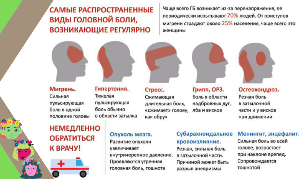 Типы головной боли по локализации. Причины головной боли. Головная боль в затылочной части.