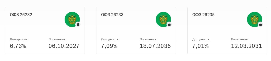 ОФЗ. Государственные облигации (фото из Тинькофф инвестиции) 