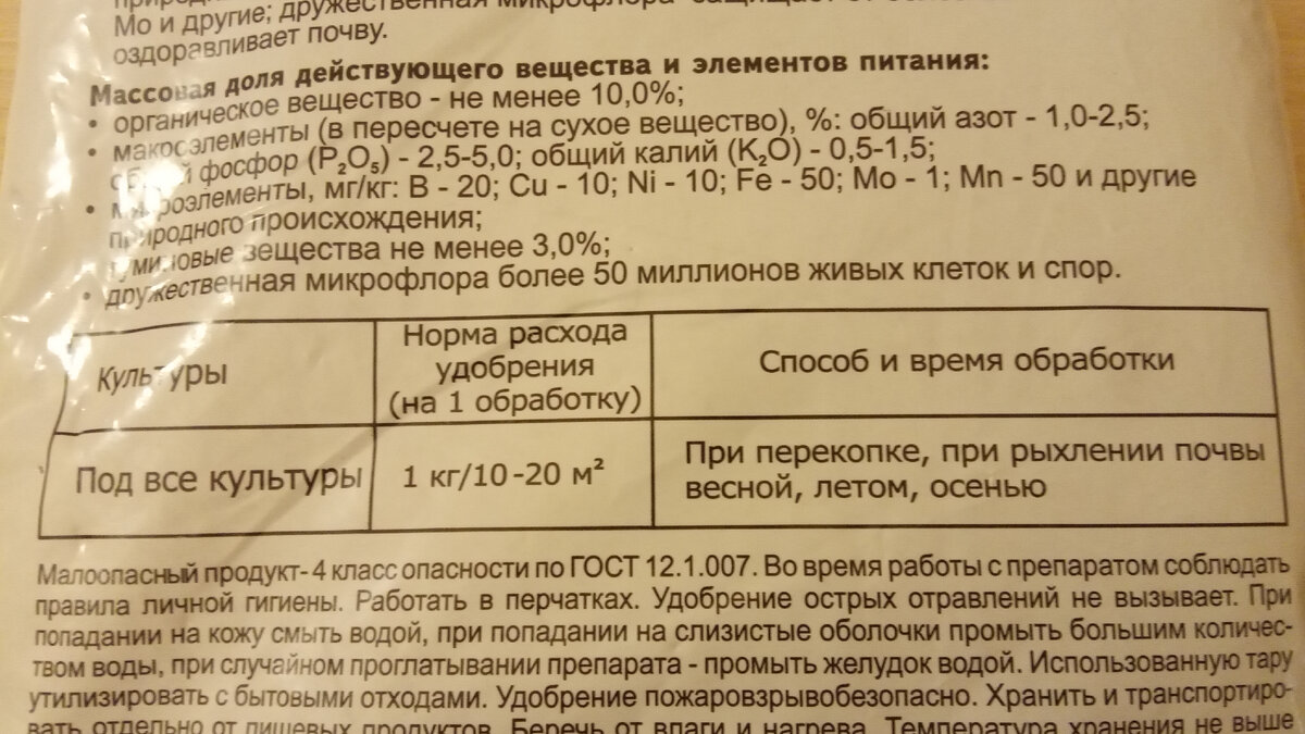 Информация об элементах питания и способах обработки удобрением Хозяин-Батюшка 
