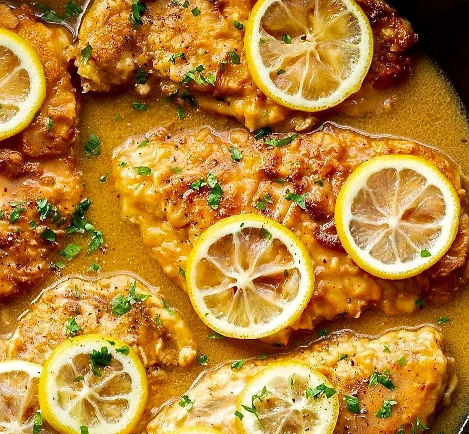 Курица франчезе, с ломтиками лимона.