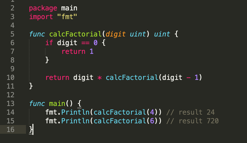 Пример программы вычисления факториала на Golang -  Рисунок 1
