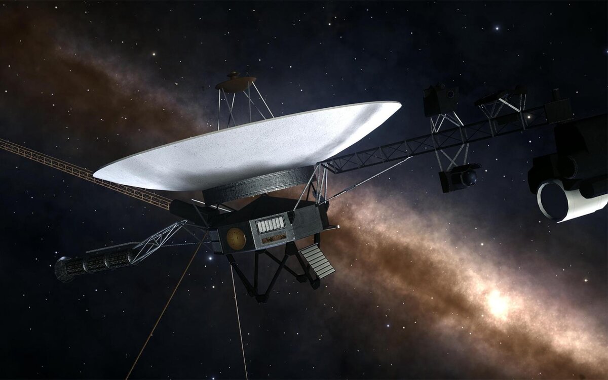Voyager 1  космический аппарат запущенный NASA. Художественная иллюстрация.