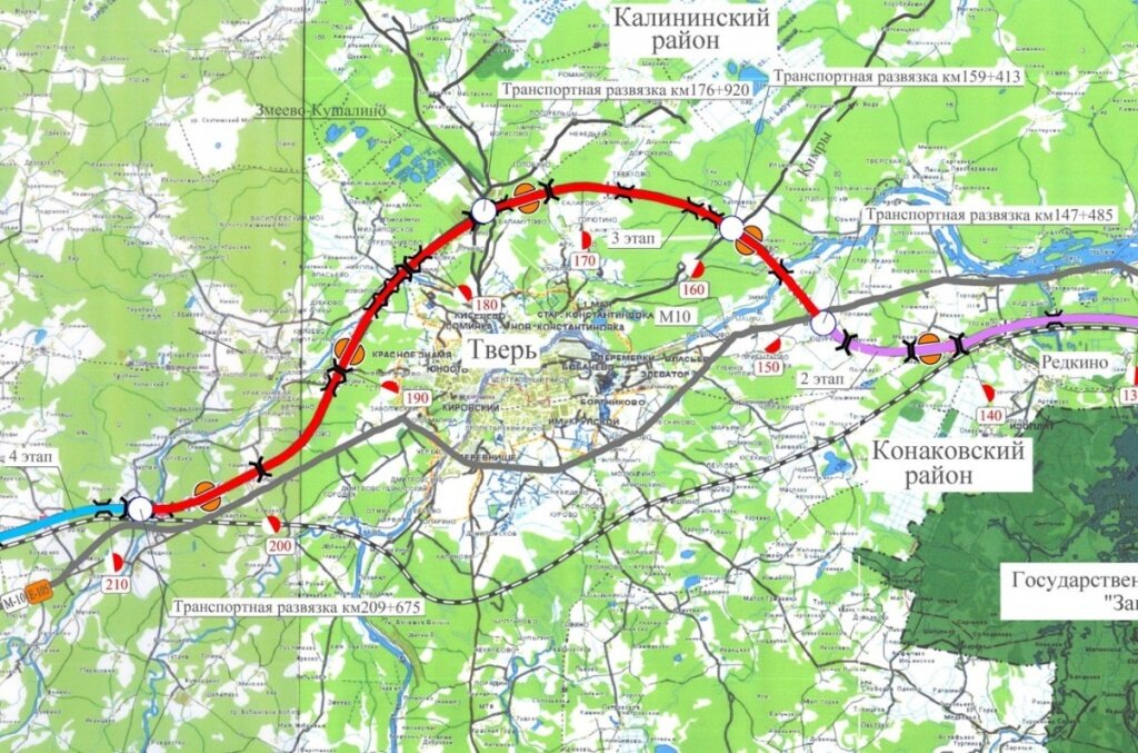 Карта Северного обхода Твери