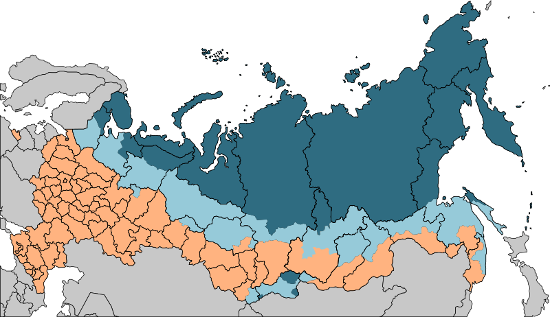 Темно-синим отмечены районы Крайнего Севера