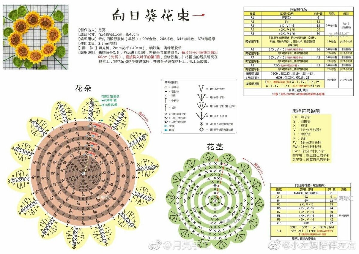 Схема вязания подсолнуха - 89 фото