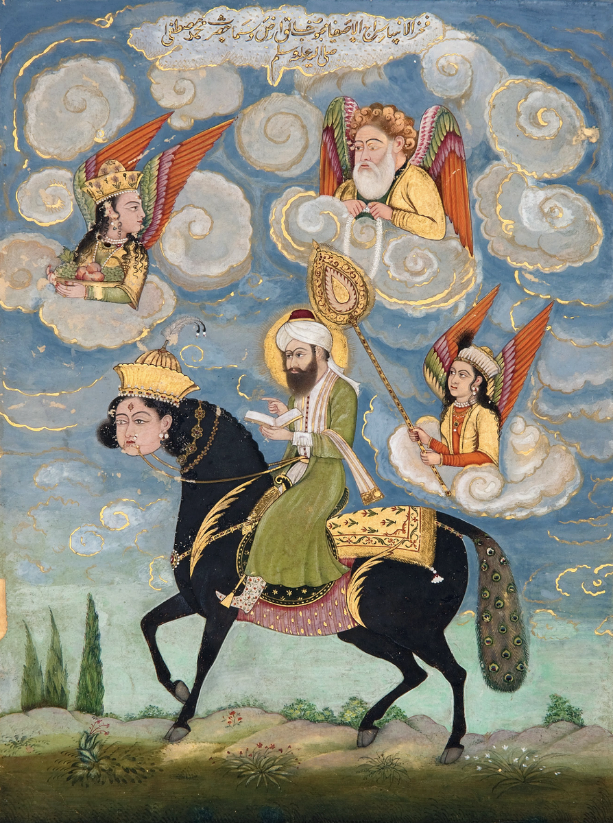 Мусульманские ангелы. Конь Мухаммеда Бурак. Пророк Мухаммед миниатюра. Архангел Джабраил и пророк Мухаммед миниатюра. Вознесение пророка Мухаммеда миниатюра.
