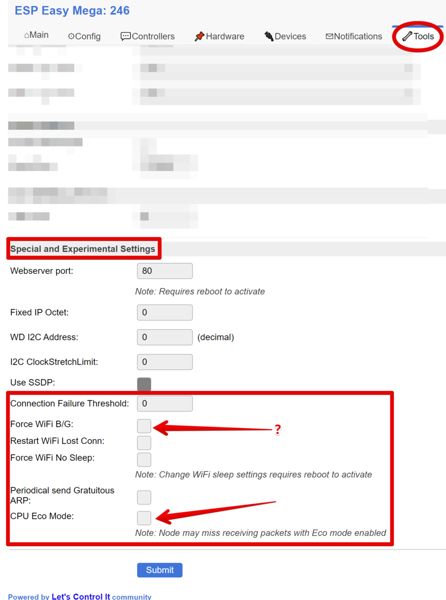 Special and Experimental Settings (Специальные и экспериментальные настройки) 
