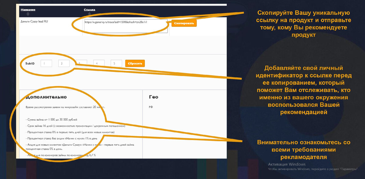 Все просто. Зашли, выбрали кампанию, скопировали ссылку, отправили, заработали.