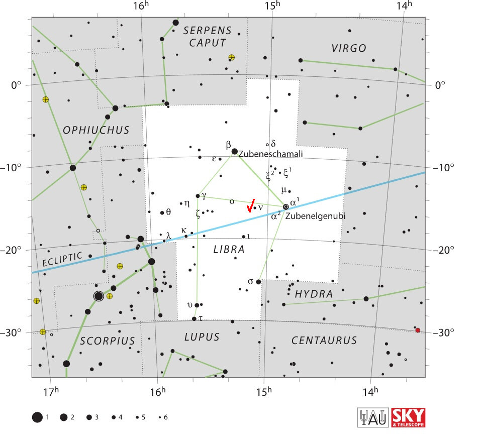  Положение звезды на карте созвездия от журнала Sky and Telescope