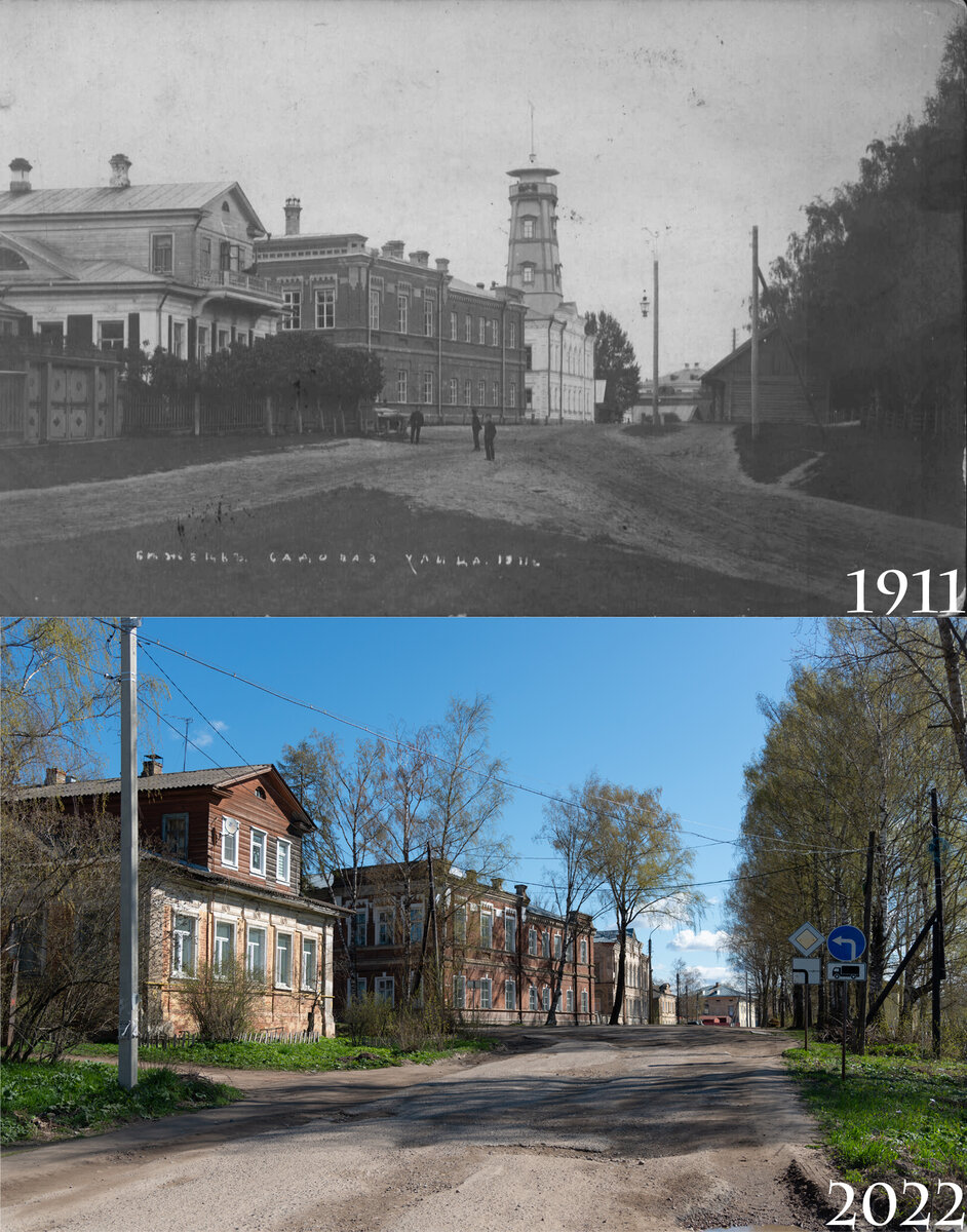 Садовая улица. Сравнение фотографий 1911 и 2022 года. 