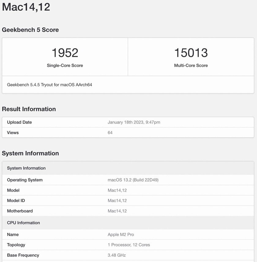    Результаты теста Geekbench. Фото: Macrumors