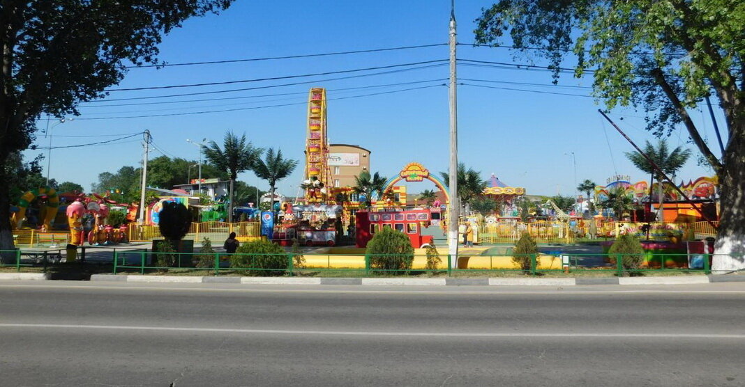 Вид с дороги на парк