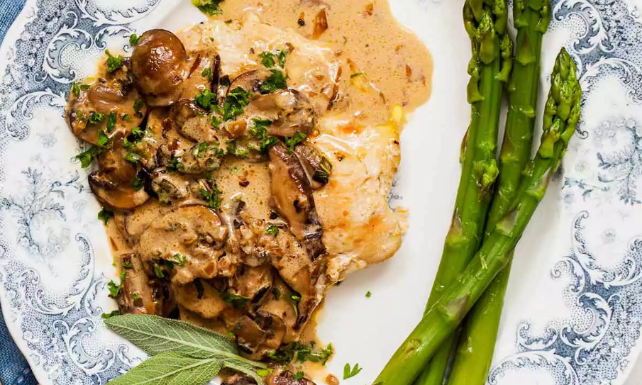 Рецепт курицы со сливками и грибами. Эскалоп с белыми грибами. Chicken breast with Mushroom Sauce. Sage Sauce.